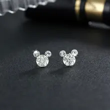 Серебряные романтические круглые серьги «Микки Маус» женские очаровательные серьги-гвоздики женские ювелирные изделия для девочек подарок на день рождения милые серьги с животными