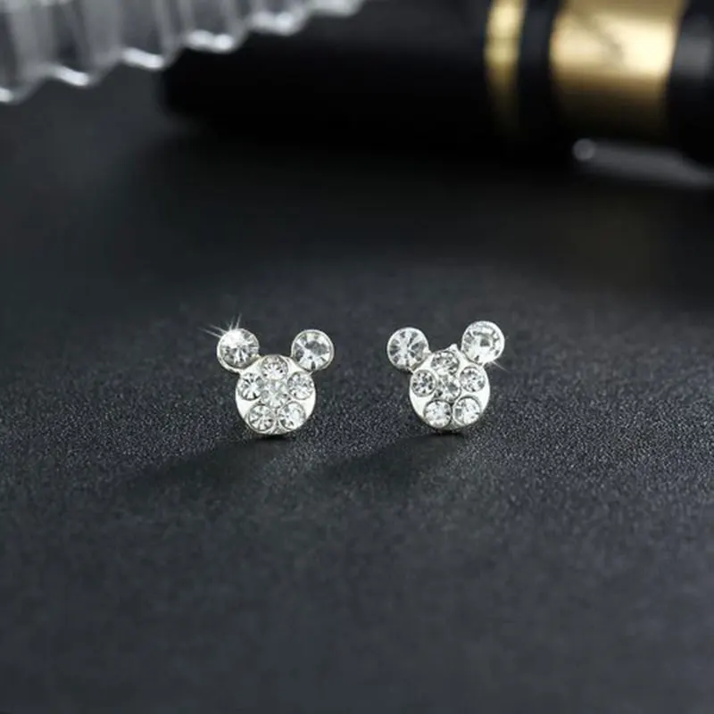 

Silver Romantic Round Mickey Mouse Earring Female Charm Stud Ear Women Jewelry Girls Kid Birthday Gift Cute Animal Earrings