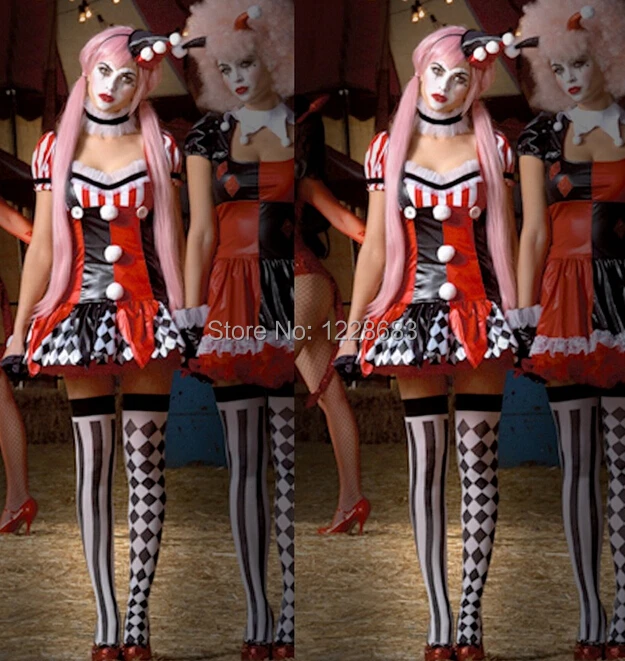 

Free Shipping New 2014 Harley Quinn Fantasia Halloween Costumes For Women