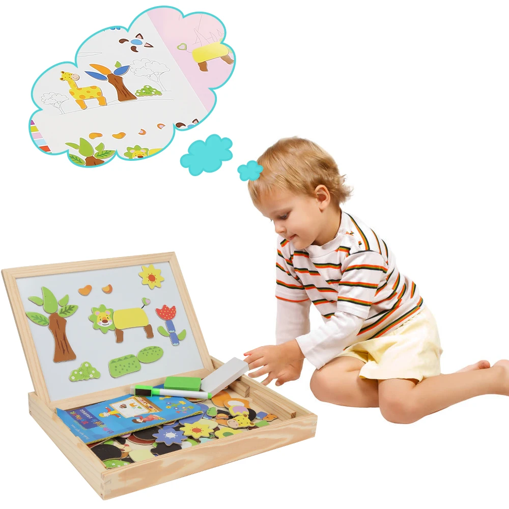 Деревянная магнитная головоломка для детей DIY Jigsaw Drawing Board развивающая игрушка