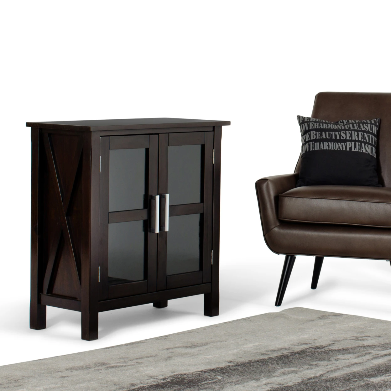 Kitchener Solid Wood Low Storage Cabinet in Dark Walnut Brown