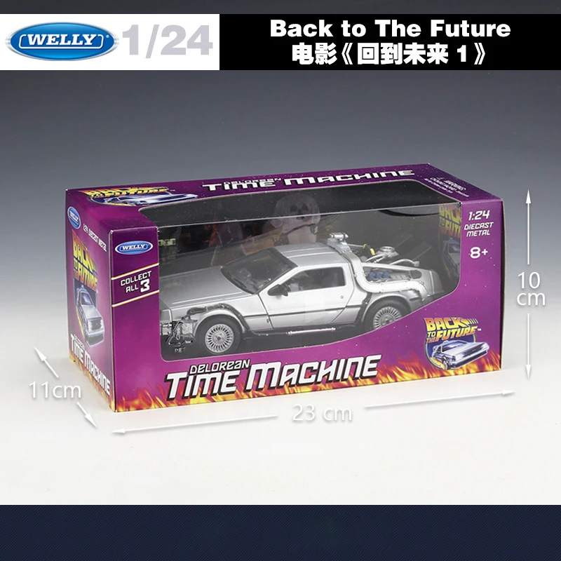 WELLY 1:24 Diecast Model Car DMC 12 Delorean Time Machine Back To The Future Metal Toy Car Classic Cars Kid Toys Gift Collection