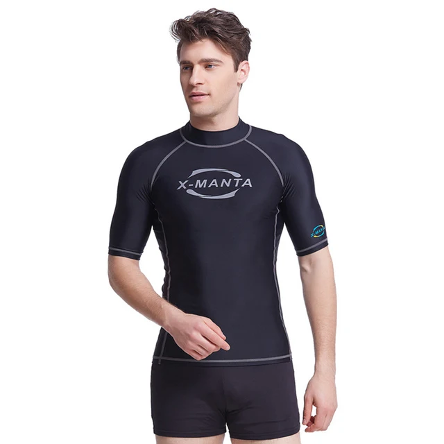 Surf Men's Performance Short Sleeve Athletic Compression Swim Shirt UV Sun Protection Rashguard
