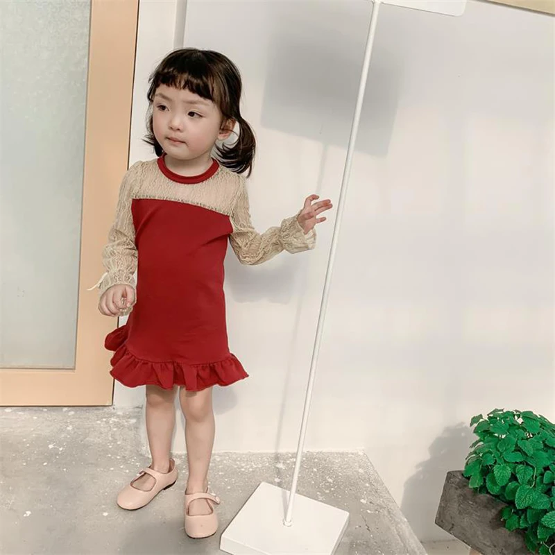 1Set New Summer Lace Mermaid Mother Daughter Dresses Gifts for Family Matching Clothes Mom Girls Red Party Dress Vestidos Female