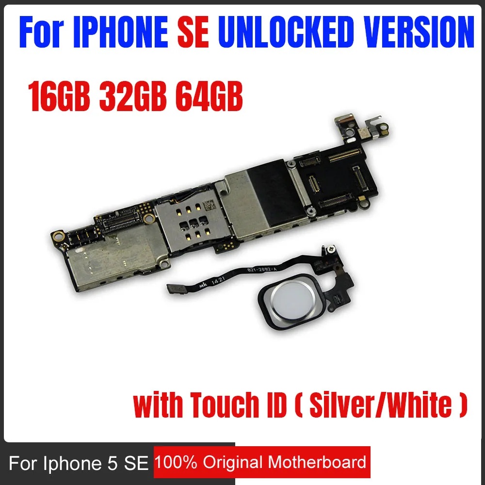 

100% Original unlocked Logic boards for iphone SE Motherboard with Fingerprint IOS System,16gb / 32gb / 64gb White / Silver