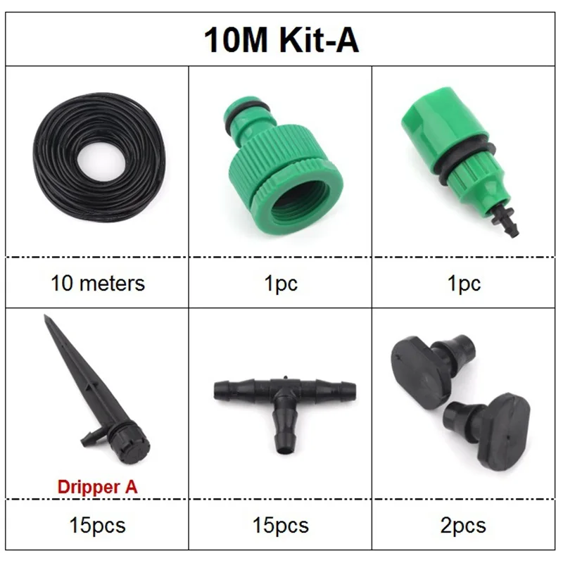 10M Kit-A 10 м 20 30 микро капельного орошения системы автоматический наборы для полива орошения сада с регулируемым Dripper - Цвет: 10M Kit-A