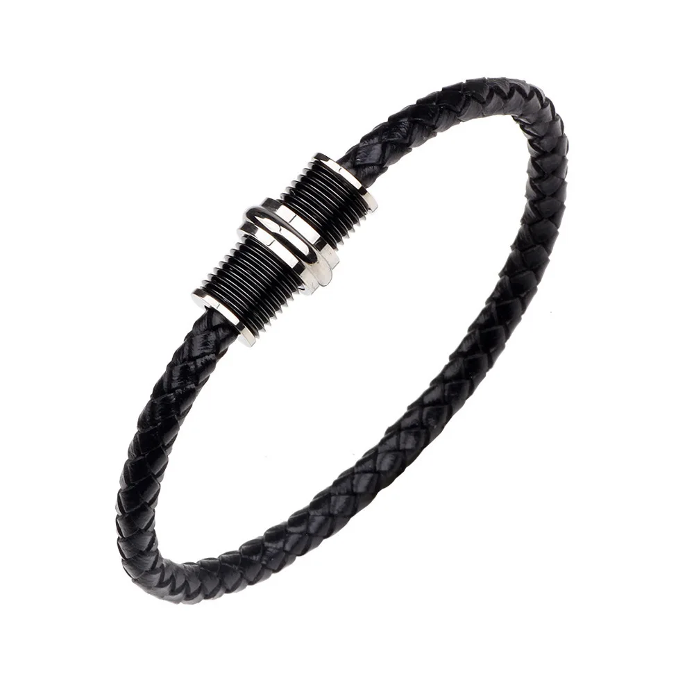

NAIQUBE Fashion 2019 New Men Leather Bracelet Titanium Steel Classic Charm Bracelets For Men Jewelry Gift