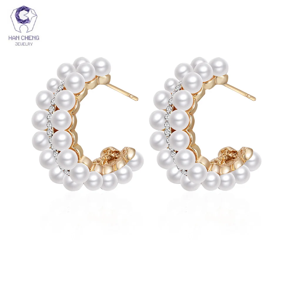 

HanCheng New Fashion Earrings Gold Hanging Circle earrings with pearl stud Earrings For Women Jewelry brincos bijoux