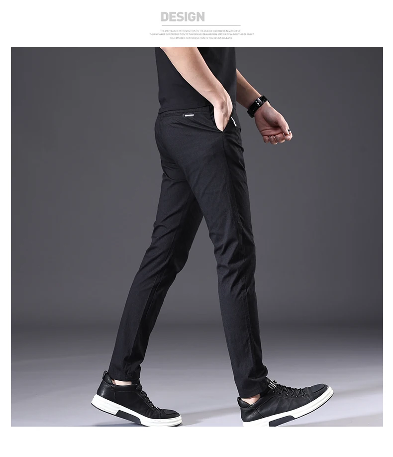 Lenstid летние модные тонкие повседневные брюки мужские 2019 новые деловые эластичные хлопковые узкие брюки мужские серые черные Большие