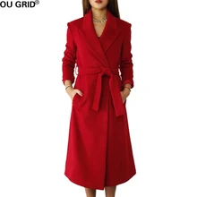 Зимнее осеннее длинное пальто для женщин, тонкое пальто с отложным воротником, 30% шерсть, высокое качество, Теплое повседневное пальто с поясом