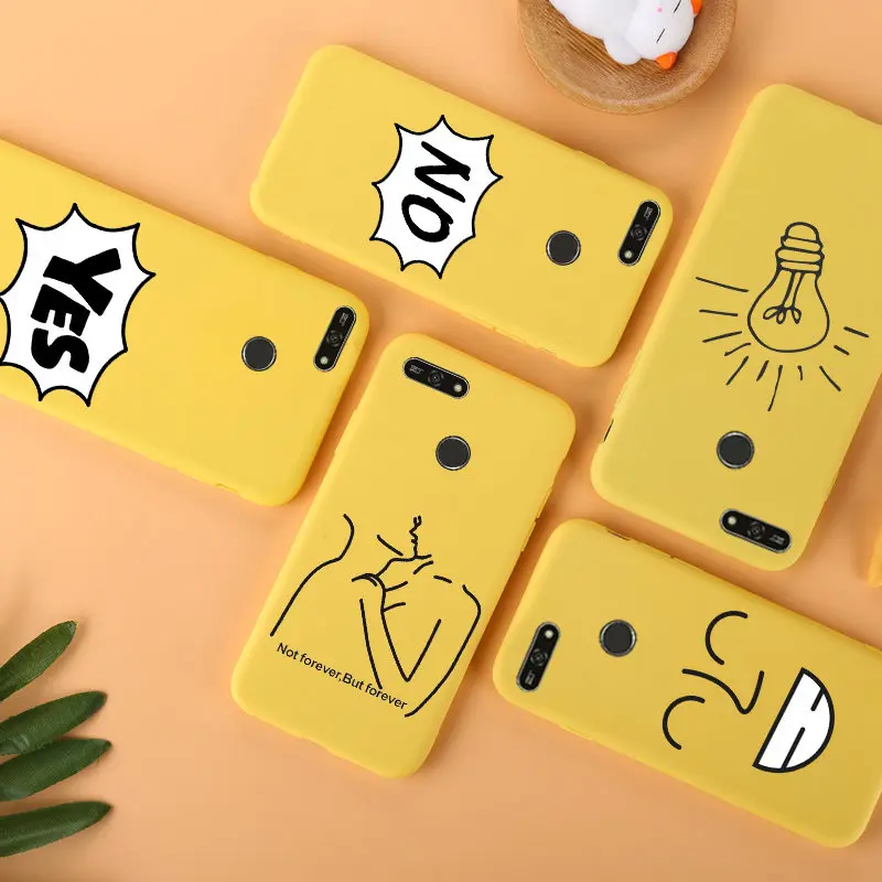 For Huawei Y6 2018 Cover Yellow Phone Case For Huawei Y6 Prime 2018 Back Cover For Huawei Y6 Y 6 Prime 2018 Cases Cute