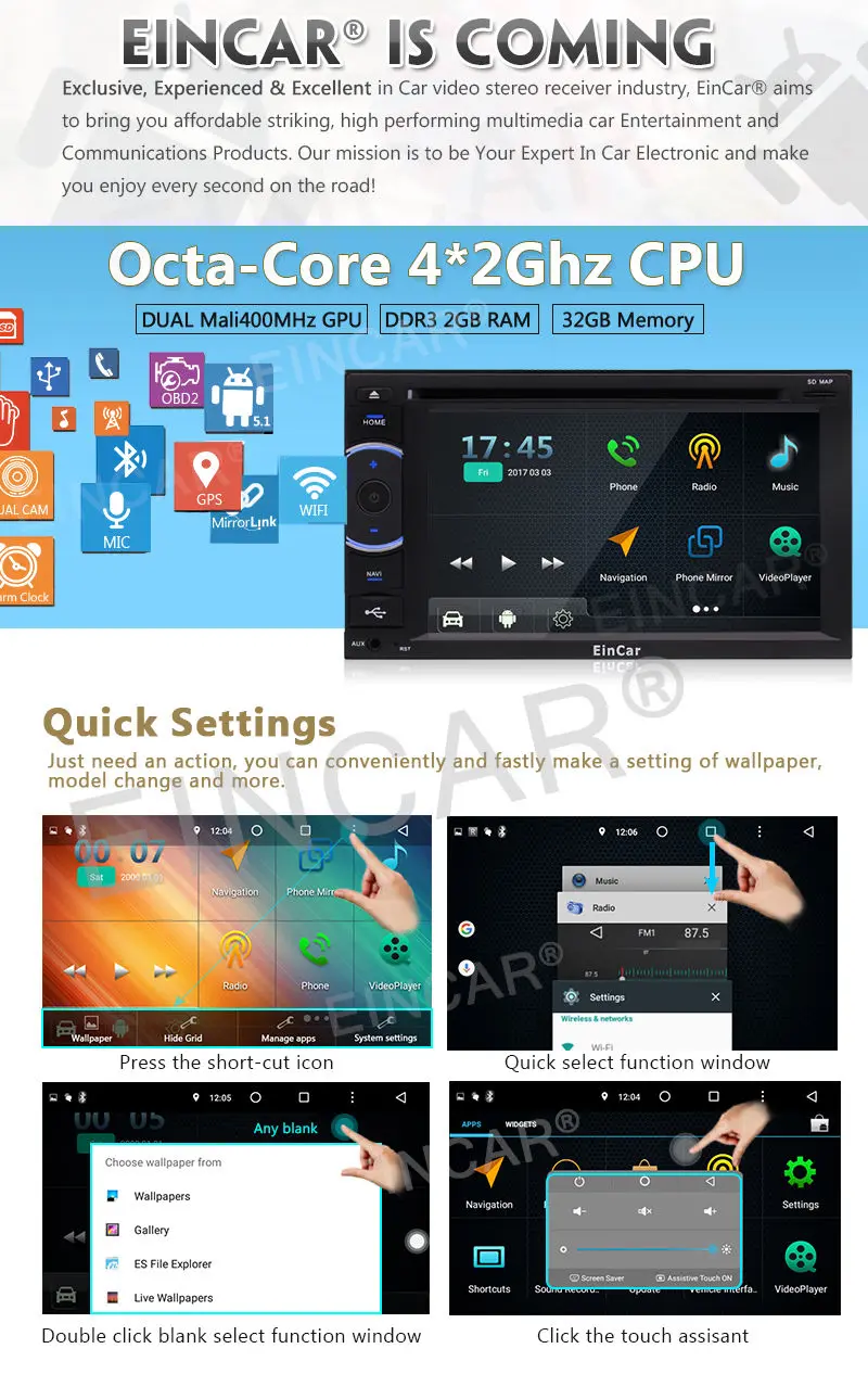 Clearance Android 5.1 Octa Core 6.2" Double 2 DIN Car Radio Stereo DVD GPS Touch HD 3G CAM 1