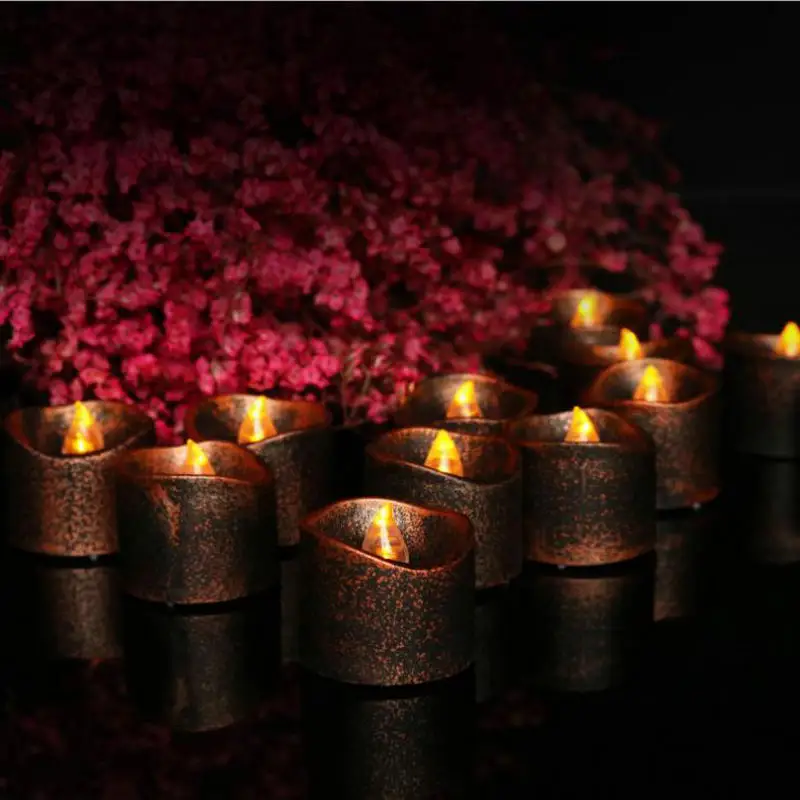 12 Pcs Flameless Halloween Tea Lights Black Votive LED Candles for