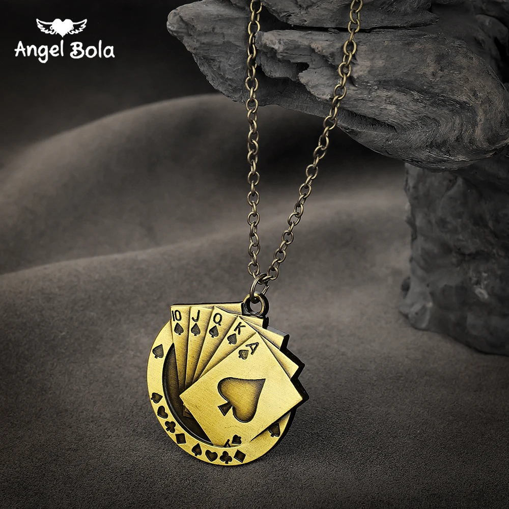 

Playing Cards Flush Royal Pendant Hearts Poker Cards Necklace for Boys Girls Gift Casino Club Jewelry Drop Shipping