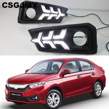 

CSGJMY 2PCS Flowing Turn Yellow Signal Function 12V Car DRL Lamp LED Daytime Running Light Daylight For Honda Amaze 2018 2019