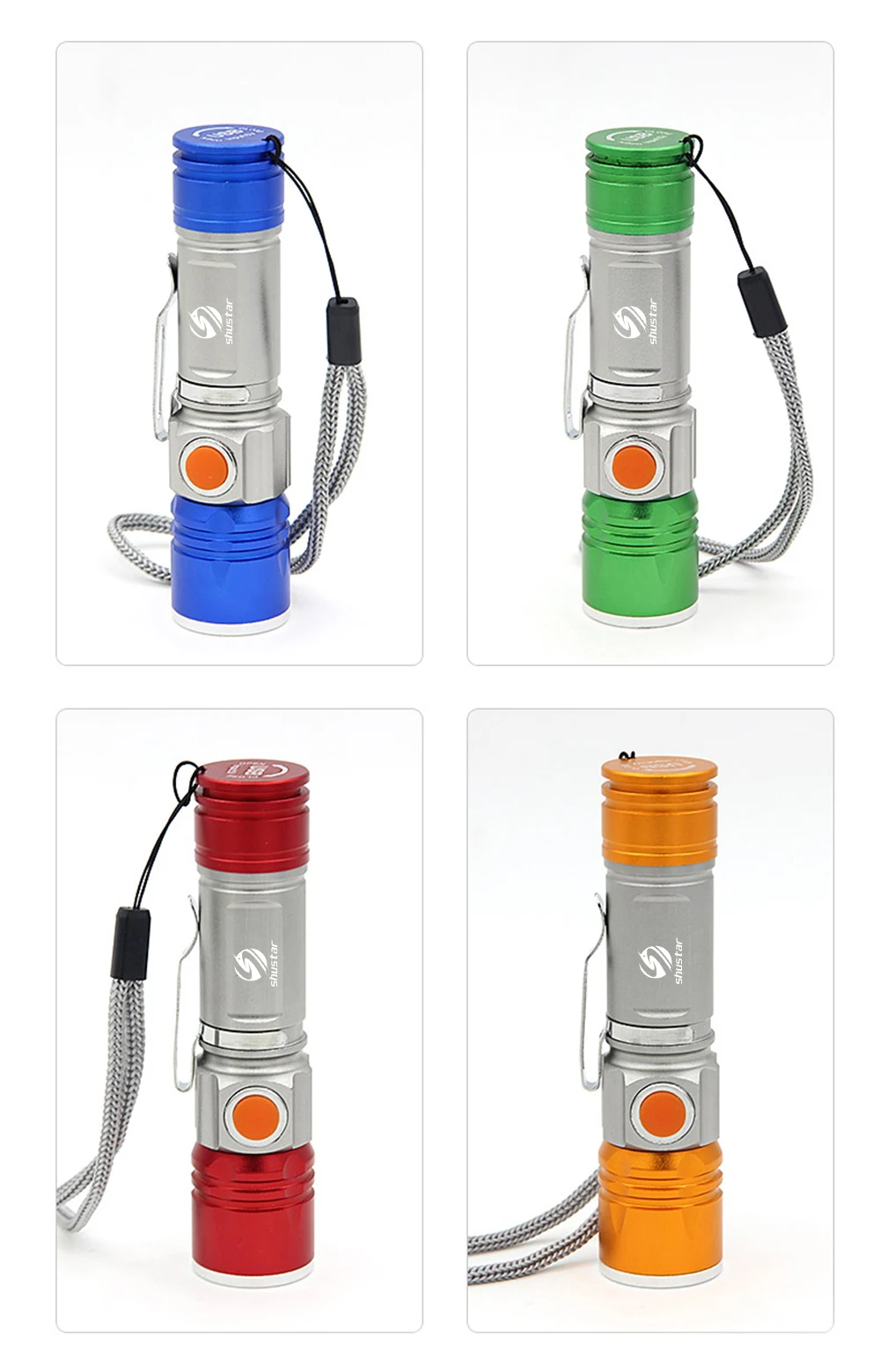 Flash Deal Bicycle light 4 color LED portable flashlight built-in rechargeable lithium battery USB charging waterproof zoom 3 mode lighting 3