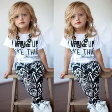 Лидер продаж; комплект одежды для маленьких девочек в полоску с надписью «I Woke Up Like This»; рубашка и штаны; детская одежда; комплект из 2 предметов