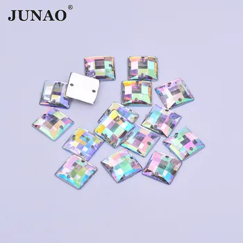 

JUNAO 15 Color 8mm 10mm Sewing Square Crystal AB Rhinestones Flatback Acrylic Crystals Stones Sew On Beads for Dress Crafts