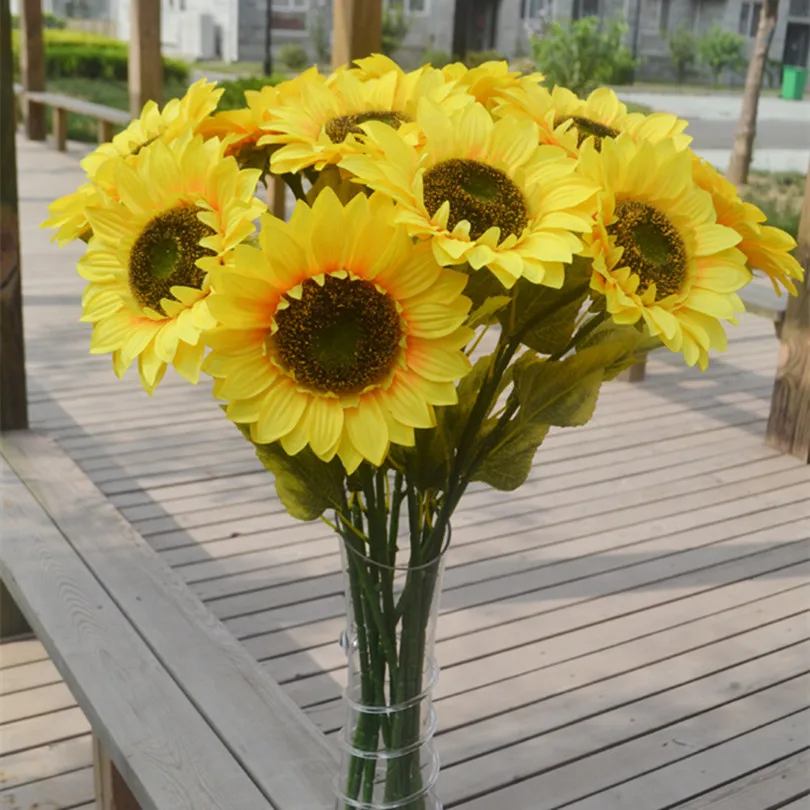 Online Get Fake Yellow Flowers Aliexpress Alibaba Group Sunflower Fake Sun Flower Artificial Sunflowers 72cm Long For Home Garden Balcony Windowsill Decoration Yellow Color