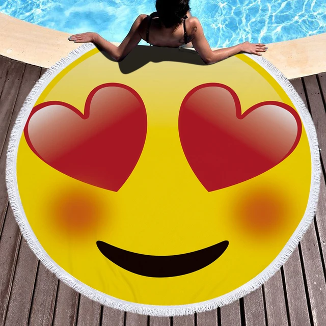 Us 2421 Lannidaa Summer Emoji Round Beach Towel Serviette De Plage Tassels Zipsoft Towels For Adults 150cm Sunbathe Large Towel Beach In Bath