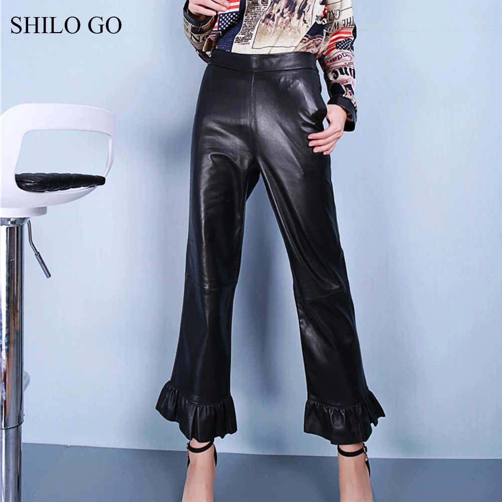 SHILO GO Leather Pants Womens Spring Fashion sheepskin genuine leather ...