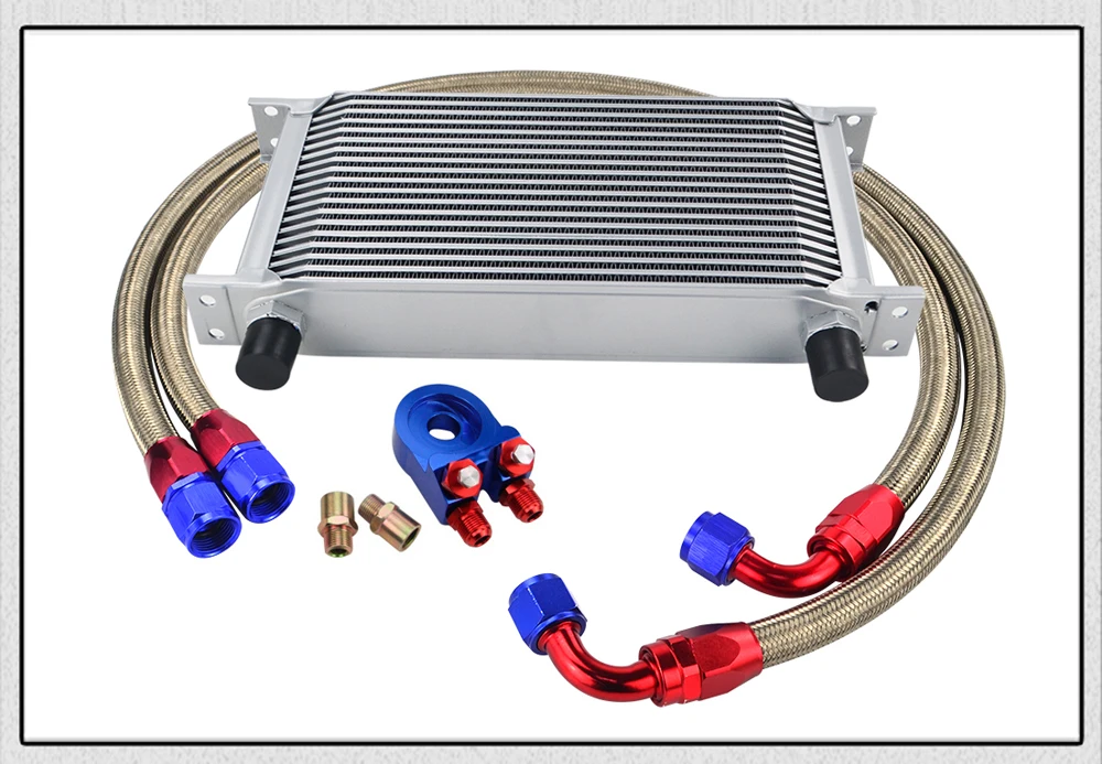 Универсальный 19 рядов масляный радиатор комплект+ Масляный фильтр Сэндвич+ нейлон нержавеющая сталь плетеный AN10 шланг с PQY стикер+ коробка