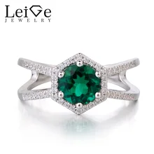 Leige Jewelry May Birthstone Genuine Solid 925 Sterling Silver Lab Emerald Wedding Ring Round Cut Green Gemstone Gifts for Her