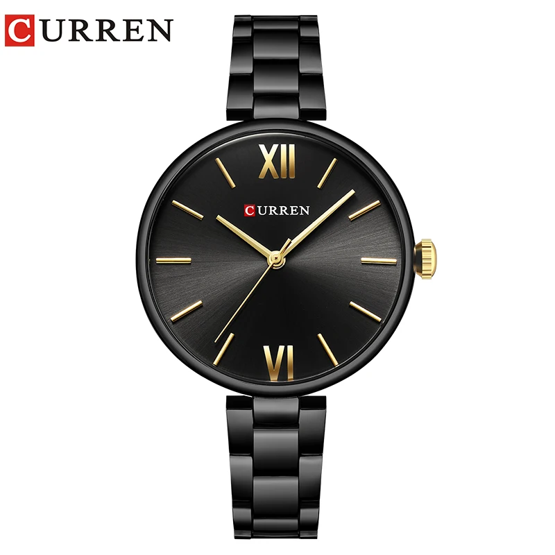 CURREN Simple Fashion Stainless Steel Analog Quartz Wrist Watch Calendar Female Dress Watch Women Clock Relogio Feminino 9017 - Цвет: black black