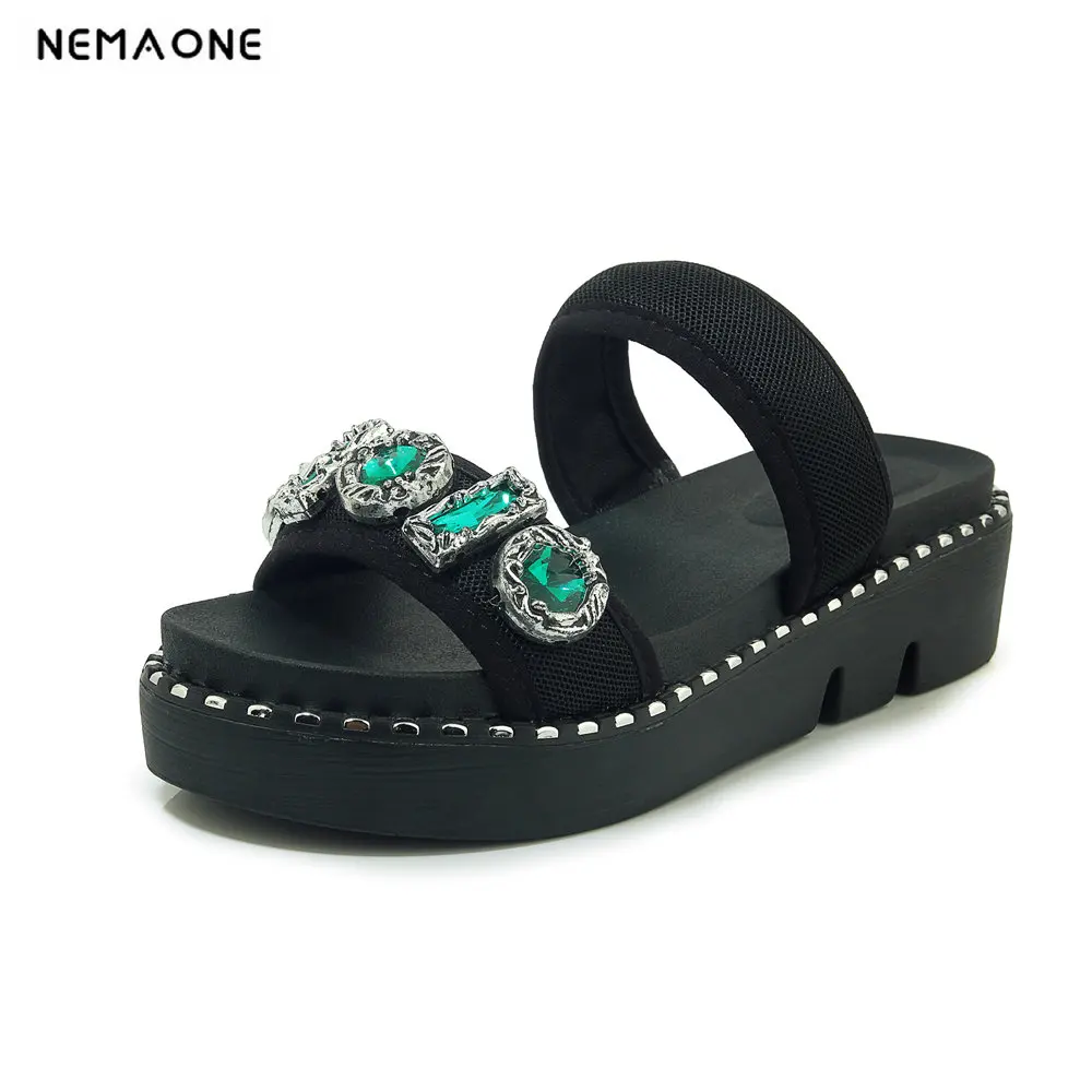 

NEMAONE Flat Slippers Women Summer Shoes crystal Female Casual Shoes Platform Slippers For Woman Black Slipper Summer 2019