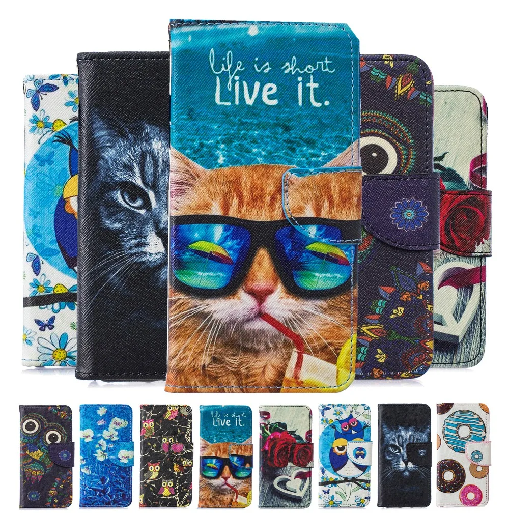 

For Huawei P8 Lite 2017 CASE OWLS CAT FLOWERS Painted Wallet Case Card Slot Leather Case For Huawei P 10 Lite P20 Lite Cover