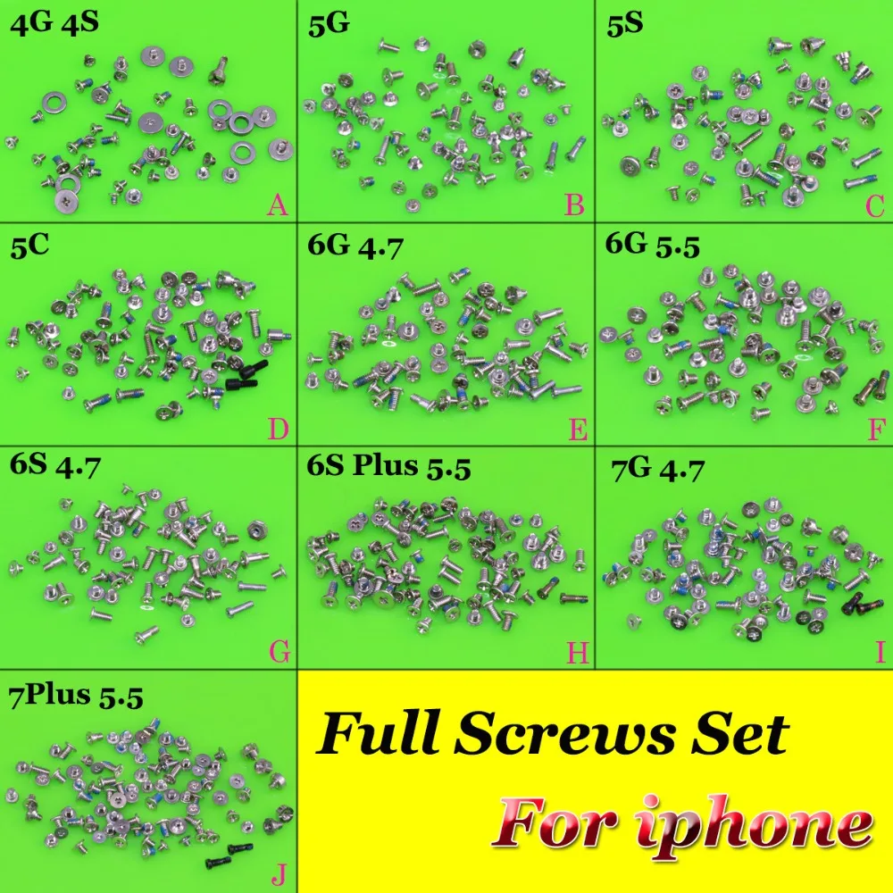 

Full Screws Set for iphone with 2 Bottom Screws for iPhone 4 4S 5 5s 6 6 plus 4G 5 s 7 7plus screw 4.7/5.5 New Replacement