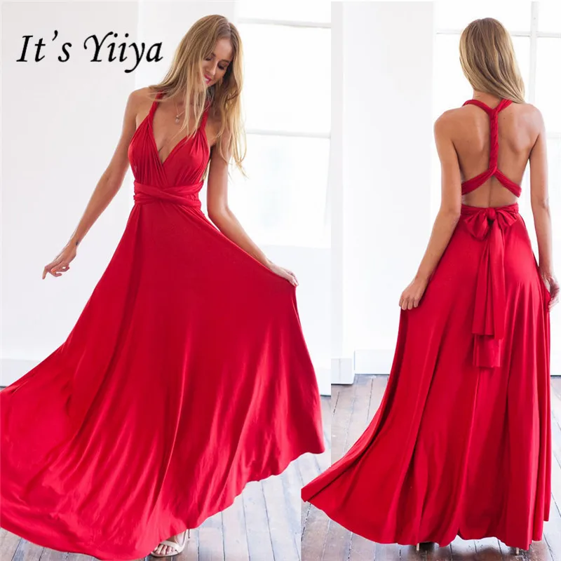 

It's Yiiya A-line Prom dress V-neck Nightclub Floor-length Long party Dress Zipper back Sexy Free shipping Evening dress C064