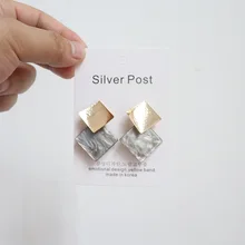 Новое поступление, геометрические металлические женские трендовые серьги-гвоздики, модные корейские серьги-гвоздики, цветные сплайсинговые ювелирные изделия