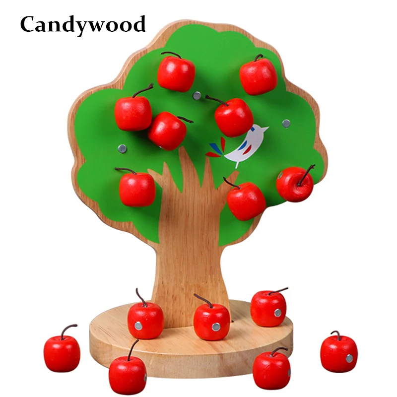 

2018 New Montessori Wooden Magnetic Apple Tree Math Toys Early Learning Educational Wooden Toys For Children Boys