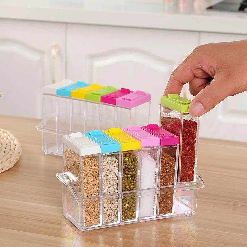 

Transparent Plastic Seasoning Six-piece Set Box Seasoning Bottle For The Storage Of Flavorings