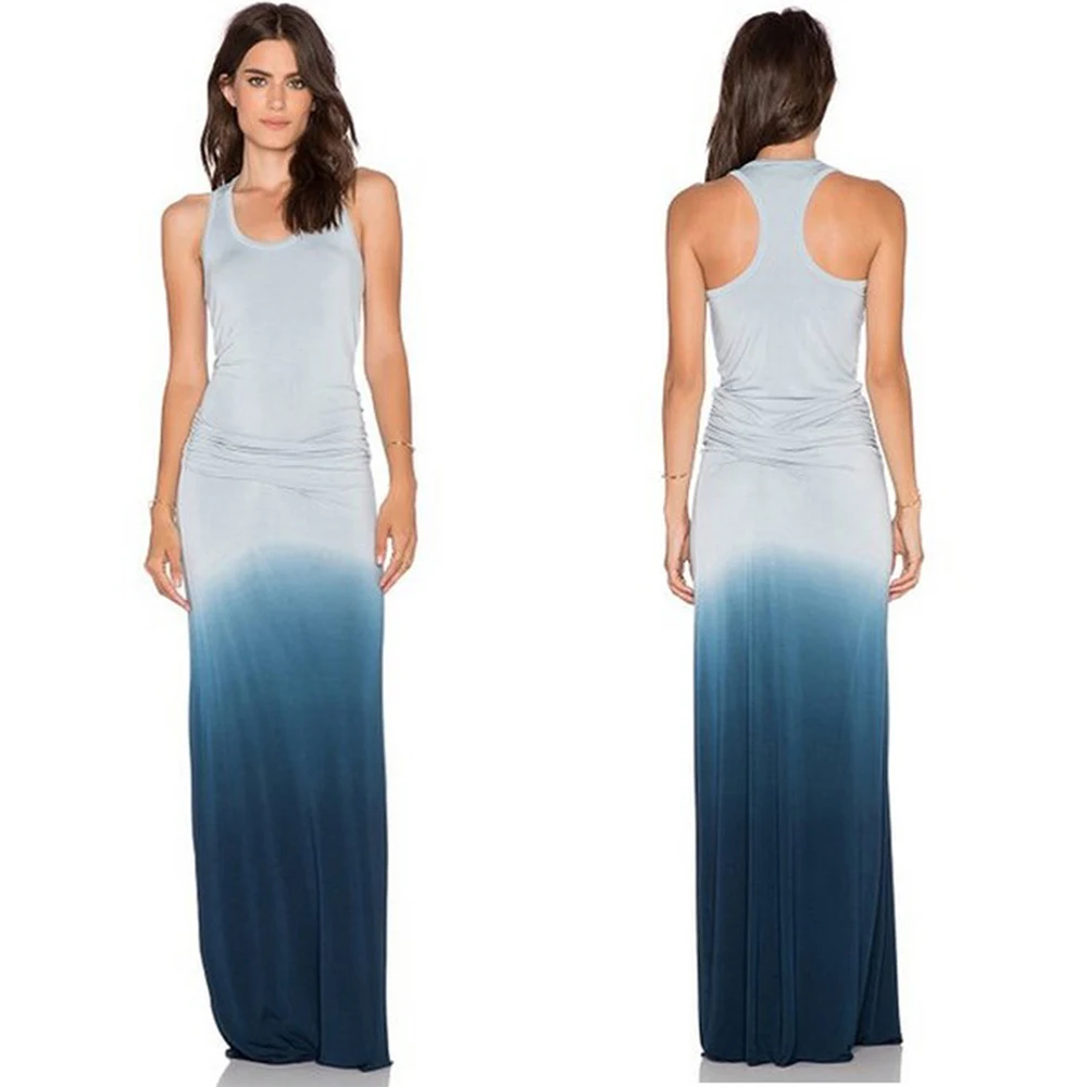 Fashion Women Gradient Printed Dress 2018 Summer Beach Maxi Dresses