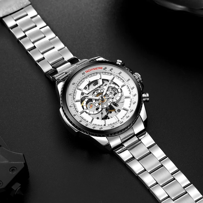 T-WINNER для мужчин с автоматическим заводом спортивные механические часы для мужчин s Нержавеющая сталь Скелет часы Мужские Роскошные наручные часы Relogio Masculino