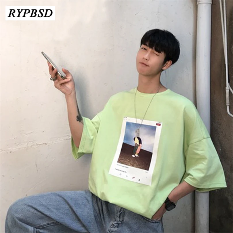 

5 Colors New 2019 Round Neck Fashion Korean T Shirts Mens Designer Clothes Short Sleeve Loose Oversized Tee Shirt Streetwear