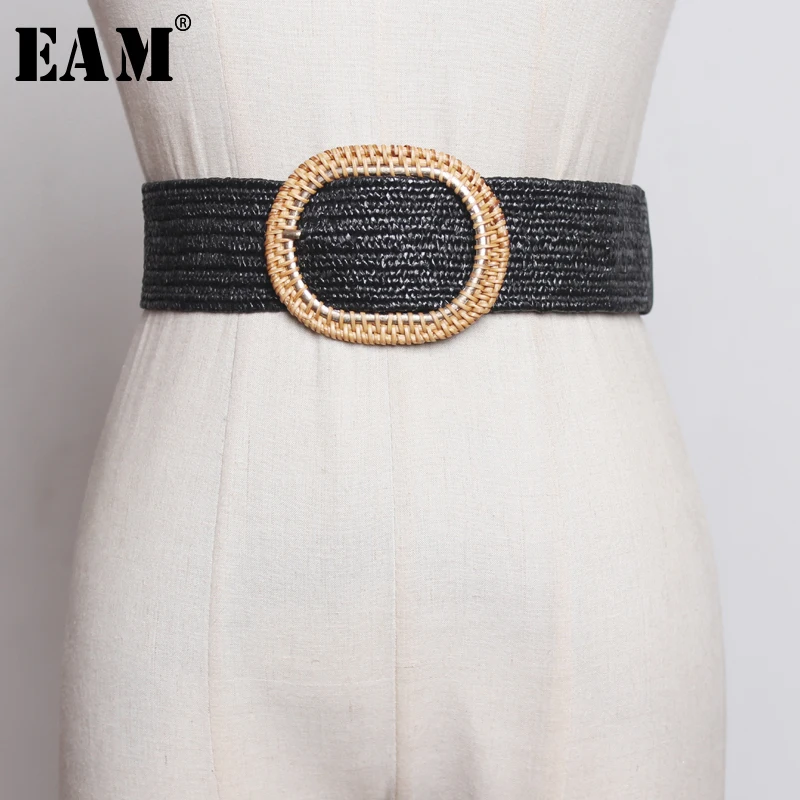 

[EAM] 2019 New Spring Summer Big Buckle Personality Woven Twist Leather Girdle Brief Belt Women Fashion Tide All-match JX971
