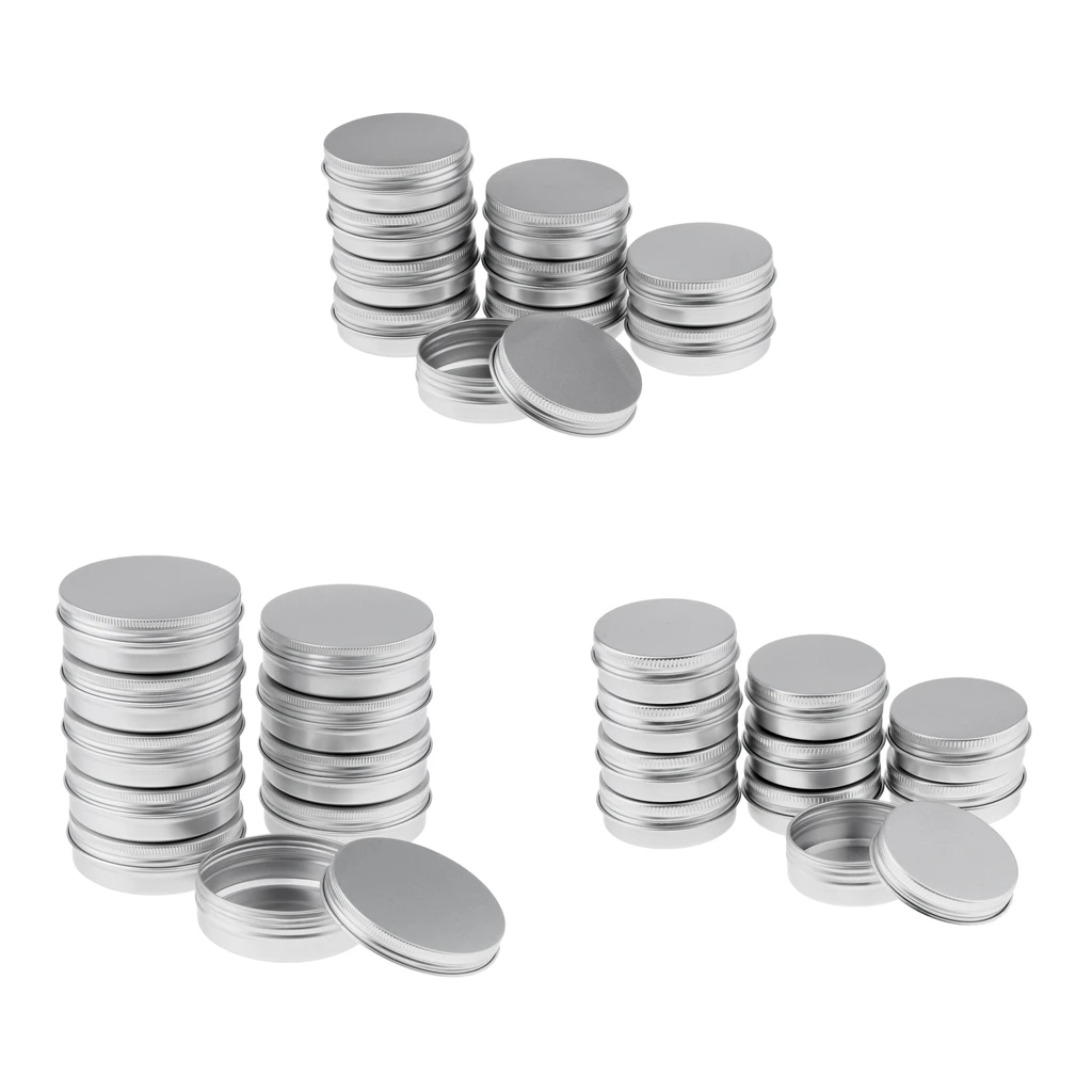 

Set of 3 30pcs Round Aluminum Cosmetics Cream Empty Lip Balm Containers Jars Tin(10x100g,10x30g,10x40g)