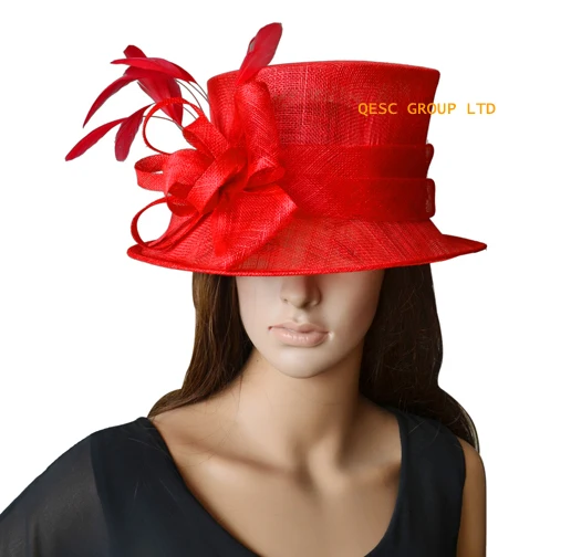 

Red Ladies Hat Church Hat Sinamay Hat for wedding,Kentucky Derby.