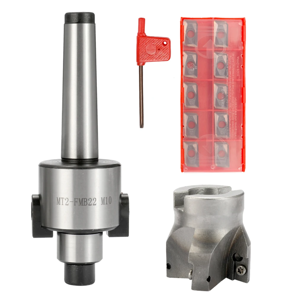 

CNC Machine Tool MT2-FMB22 M10 Cutter Face Mill Arbor Metal Accuracy 10PCS Carbide Insets Turning Tool Set