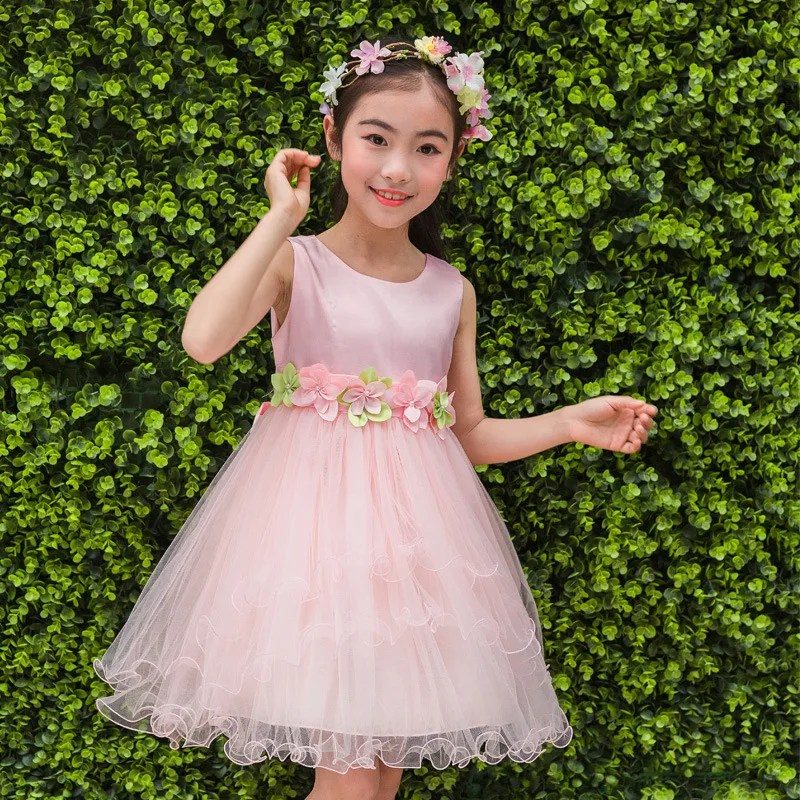 

New Design Baby Girls Summer Dresses Sleeveless O-Neck Flower School Dresses Kids Perform Princess Party Mesh Tutu Dresses Girls