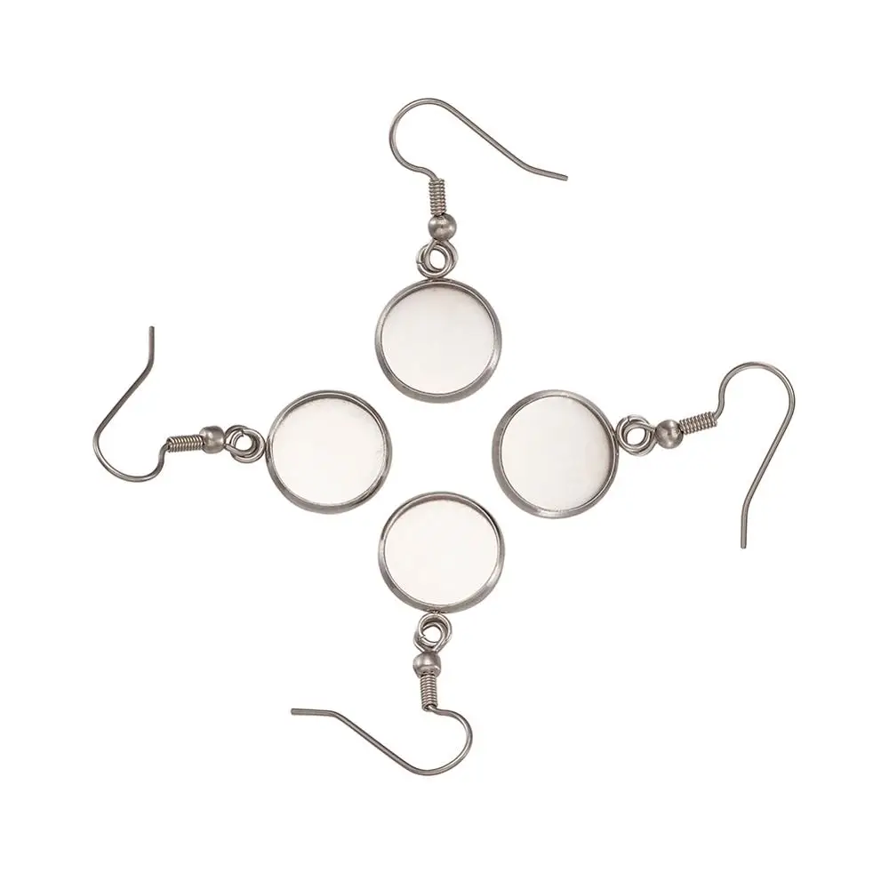 

12mm 16mm 20pc Stainless Steel Simpale Earring Hooks Cabochons Setting Blank Round Tray Bezels Base DIY Jewelry Making Pin 0.7mm