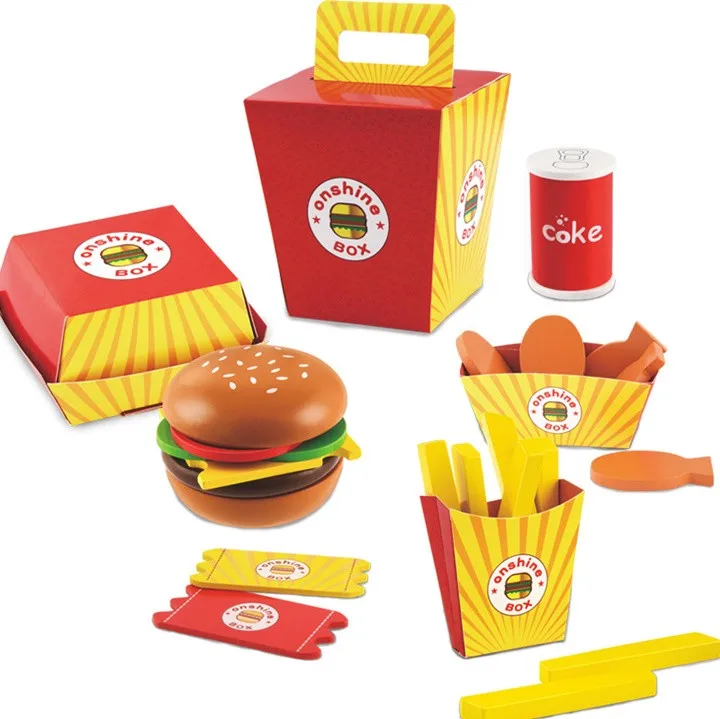 

[Temil] 100% safe 26pcs/set Baby play house toys woody simulation fries food hamburgers coke Interactive Educational Kitchen toy