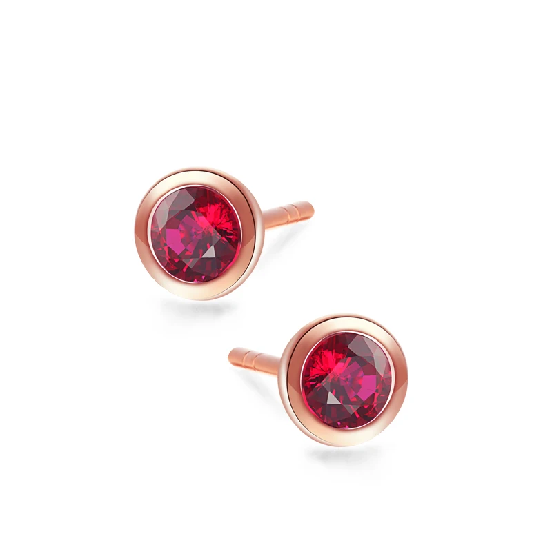 

VOJEFEN 18K Rose Gold Earrings Cubic Zirconia Stud Earrings Round Highlight Halo Earring for Women Men (Rose red, Green, white)