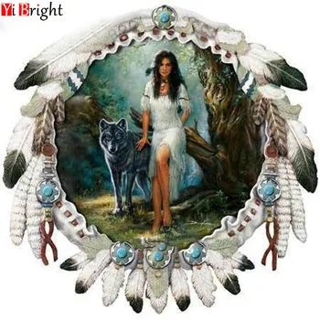 

DIY Needlework Diamond girl Wolf and beau Diamond Embroidery full square Drill Rhinestone Mosaic Picture Home Decoration LWR