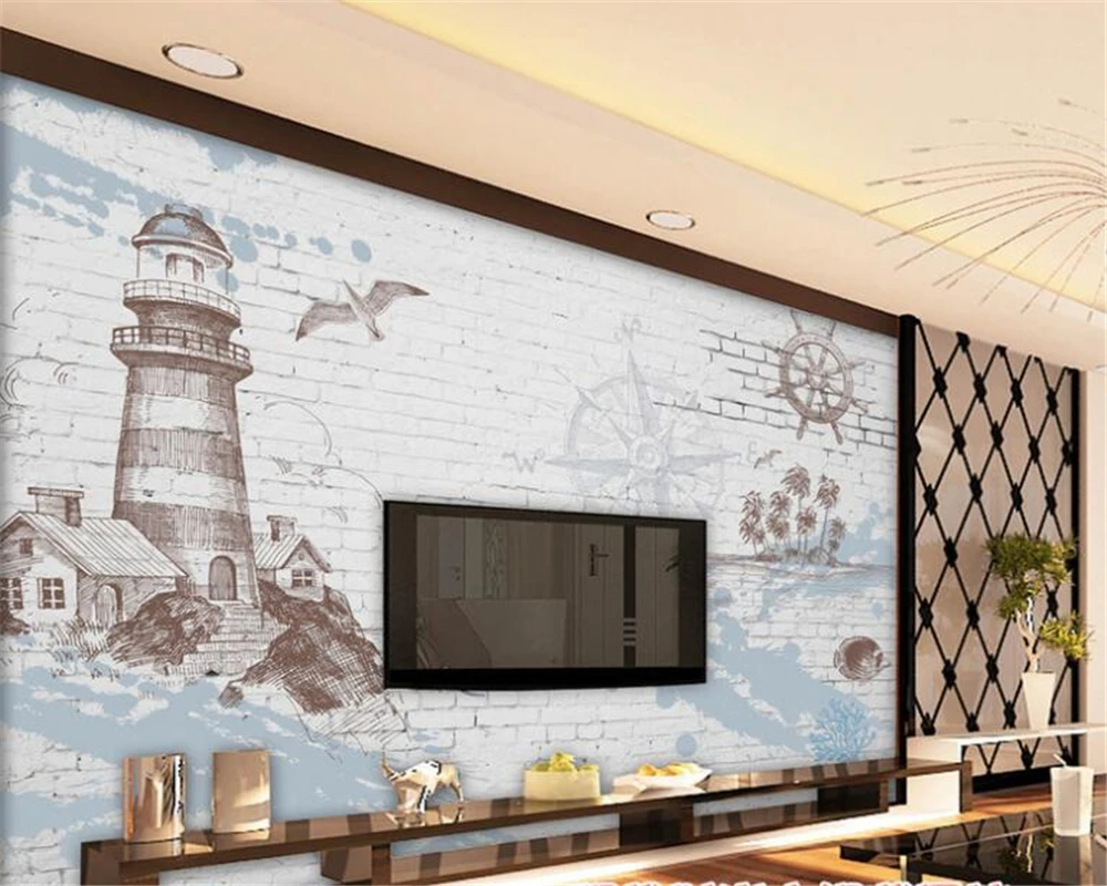 

Beibehang Custom Wallpaper Retro Nostalgic Nautical Lighthouse Wallpaper TV Wall Decorative Painting wallpaper for walls 3 d