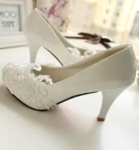 High heeled or custom made the heel wedding shoes white color lace pearl all handmade bridal pumps party shoe XNA 089
