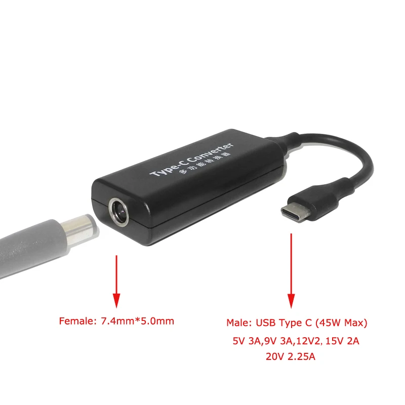 DC USB Type C Power Charger Converter to 7.4*5.0mm Female Plug Jack